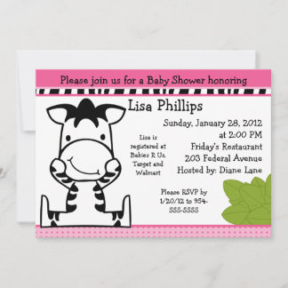 Baby Zebra Girl Baby Shower Invitation