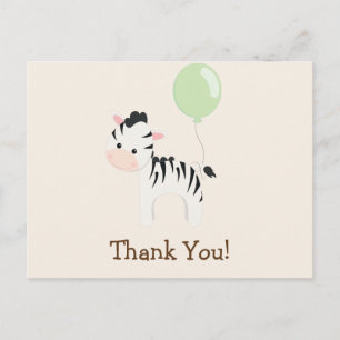 Baby Zebra, Green, Jungle Animal Thank You Postcard