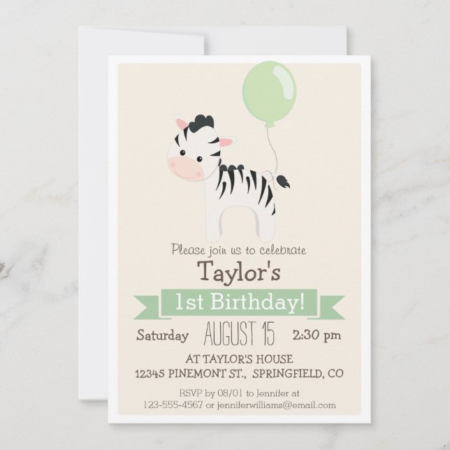 Baby Zebra Kid's Birthday Party Invitation (Front)