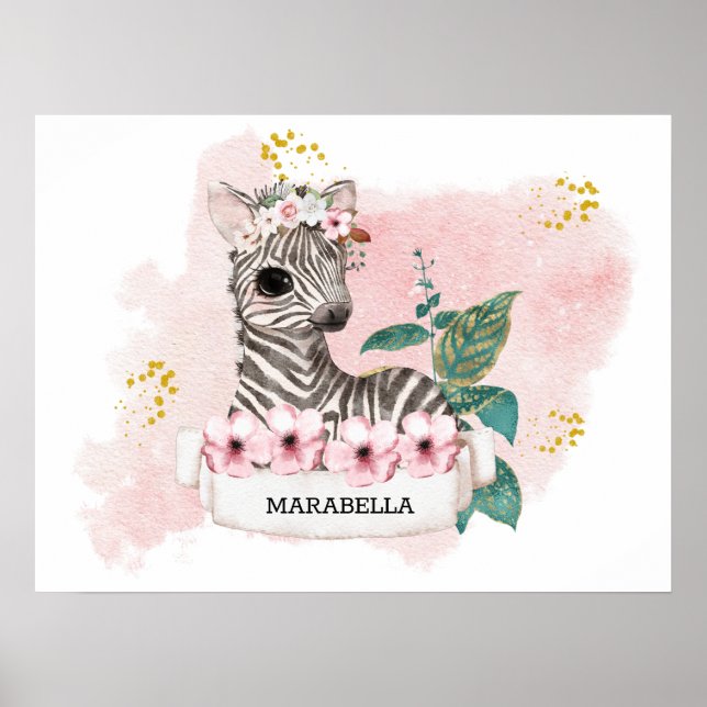 *~* Baby Zebra Name Jungle Nurser Girl Baby  Poster (Front)