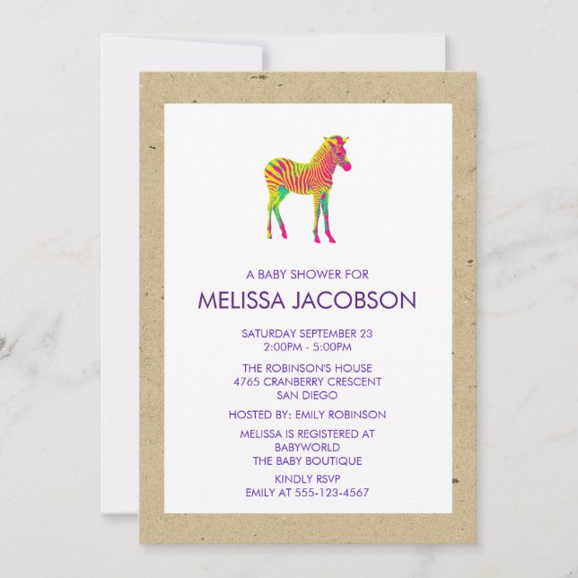 Baby Zebra Neon Colours Baby Shower Invite (Front)
