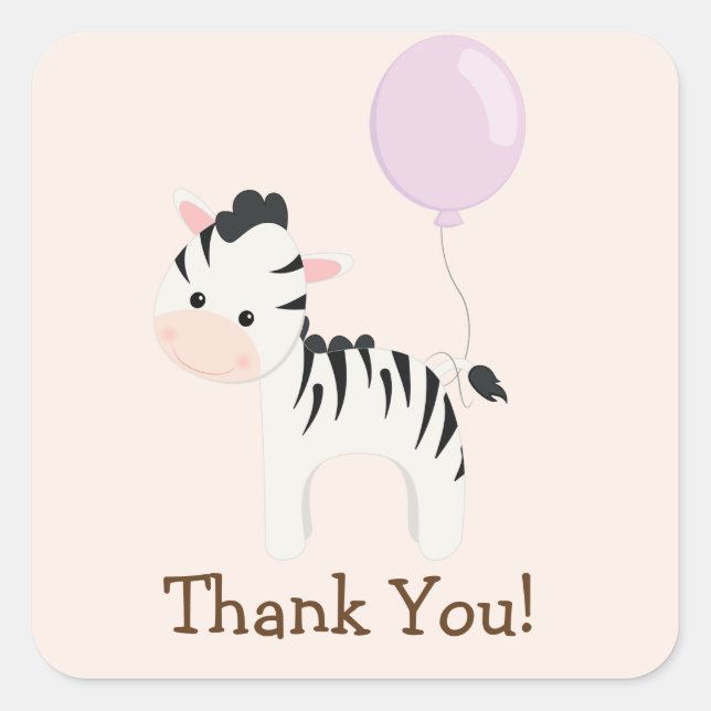 Baby Zebra, Purple, Jungle Animal Thank You Square Sticker (Front)