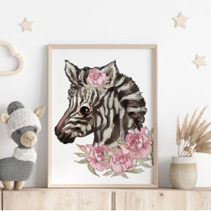 Baby Zebra Rose Animal Poster Wall Print