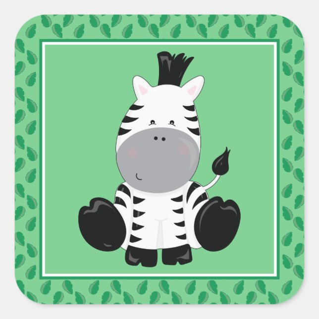 Baby Zebra | Safari Animals Party Square Sticker (Front)