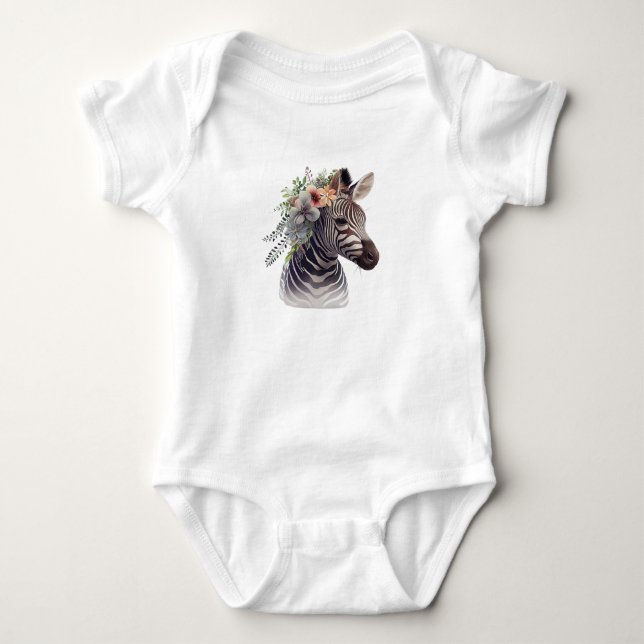 Baby Zebra with Flowers  Bodysuit (Front)