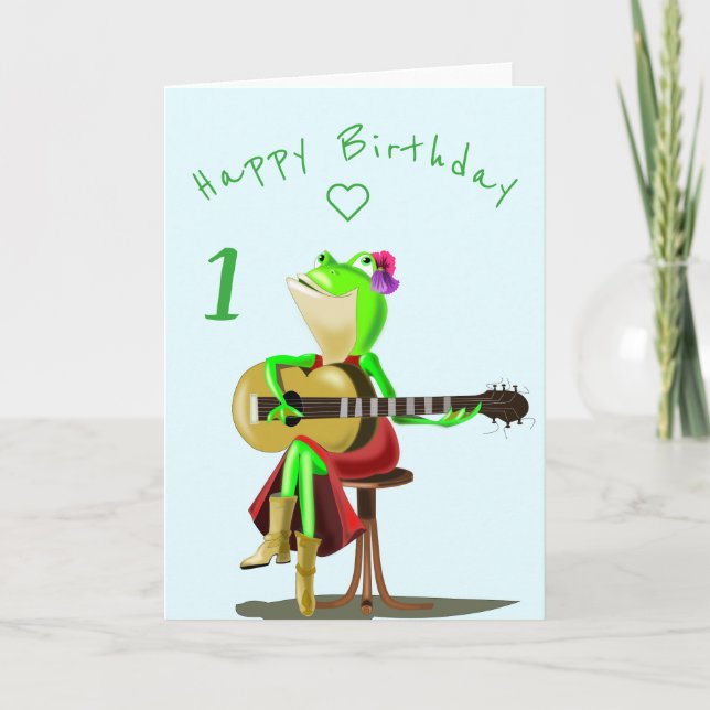 BabyBirthday Card Guitar Player Frog Personalised (Front)