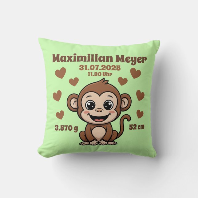 Babycushions for birth — monkey — personalizable. cushion (Front)