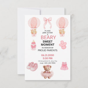 BABYGIRL BEAR PINK&WHITE BABY SHOWER SAVE THE DATE