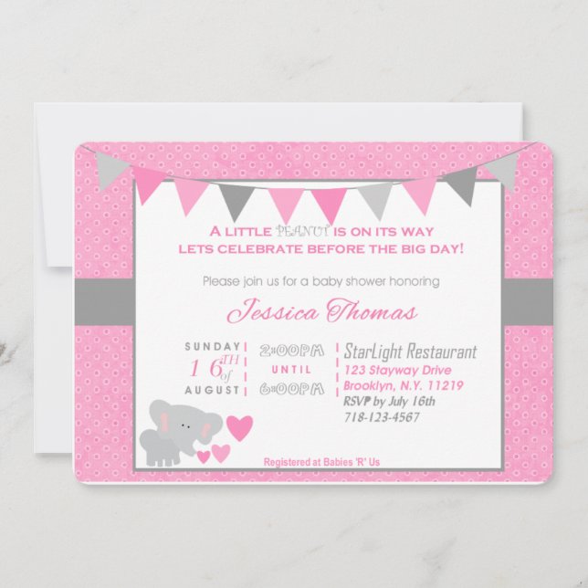 Babygirl Elephant Babyshower Invitation (Front)