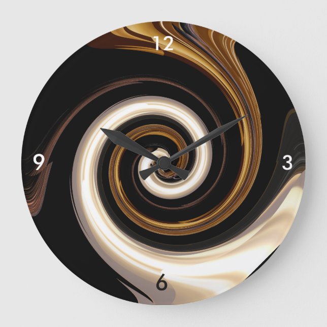 Babylon Swirl in black, white, brown and gold Large Clock (Front)
