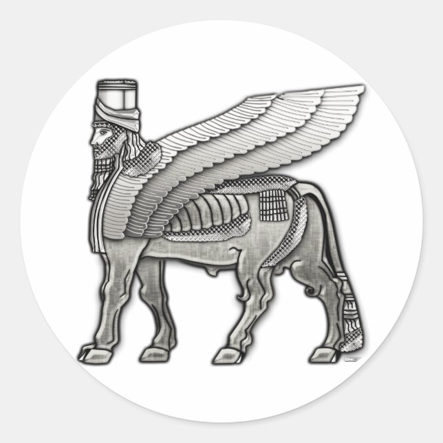 Babylonian Winged Bull Lamassu Classic Round Sticker (Front)