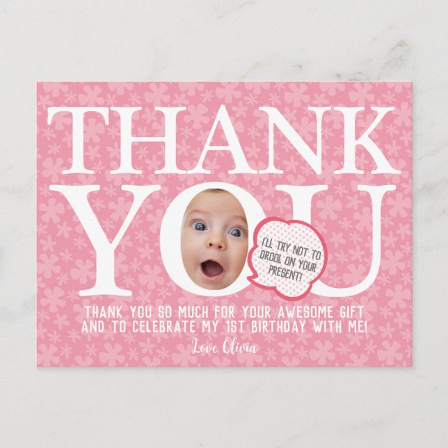 babypink flower funny custom birthday Thank you Postcard (Front)