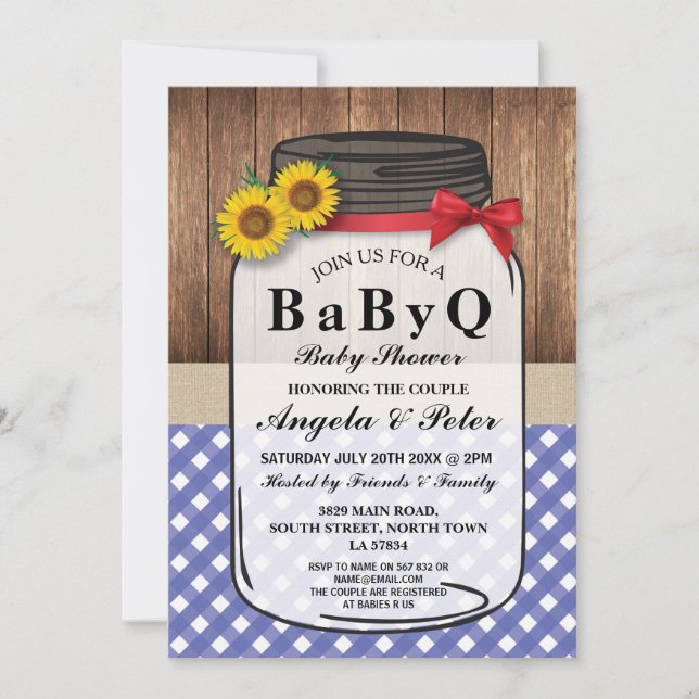 BABYQ Baby Shower BBQ Party Couples Jar  Invite (Front)