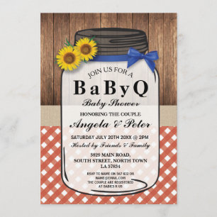 BABYQ Baby Shower BBQ Party Couples Jar Red Invite