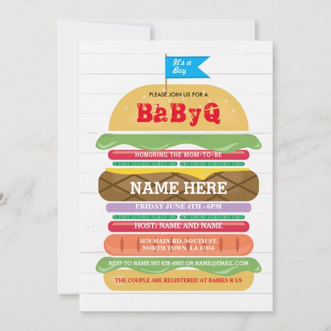BaByQ BBQ Baby Shower Boy Couple's Shower Invite (Front)