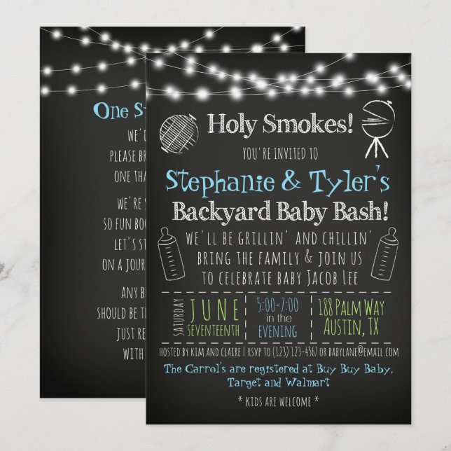 BabyQ BBQ Baby Shower Invitation and Book Card (Front/Back)