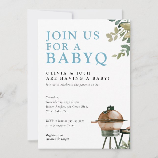 BabyQ Boy Baby Shower BBQ Invitation (Front)