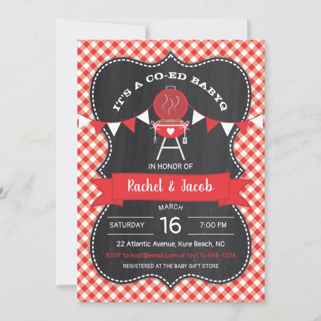 BABYQ Bun in Oven Red on Chalkboard Baby Shower Invitation (Front)