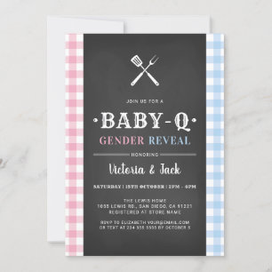 BabyQ Gender Reveal Gingham BBQ Black Invitation