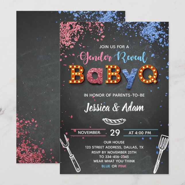 BabyQ Gender Reveal Invitation (Front/Back)