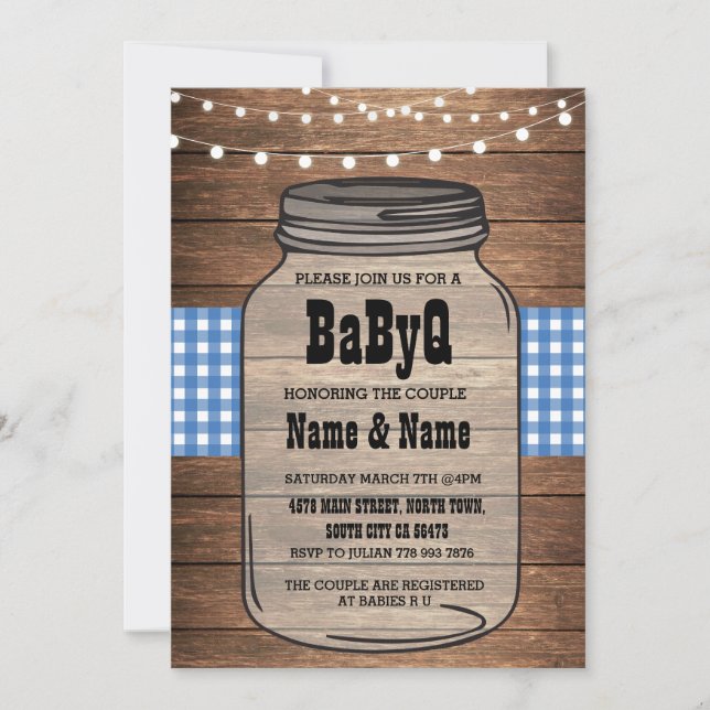 BaByQ It's A Boy Baby Shower Blue Check Invite (Front)