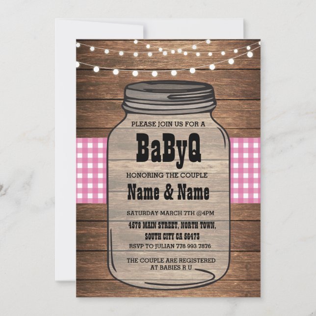 BaByQ It's A Girl Baby Shower Pink Check Invite (Front)