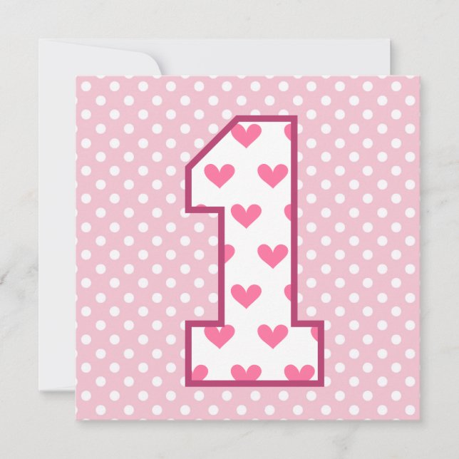 Baby's 1st Birthday Custom Name Modern Hearts V07B Invitation (Front)