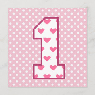 Baby's 1st Birthday Custom Name Modern Hearts V07B Invitation