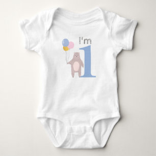 Baby's 1st Birthday Funny Bear With Balloons Baby Bodysuit