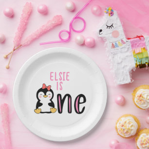 Baby's 1st Birthday  Name Penguin Cute Paper Plate