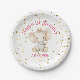 Baby's 1st birthday personalised princess elephant paper plate