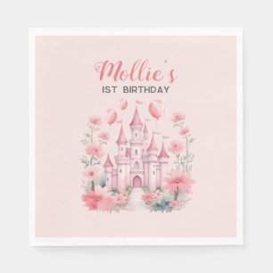 Baby's 1st Birthday Pink Castle Princess Napkin