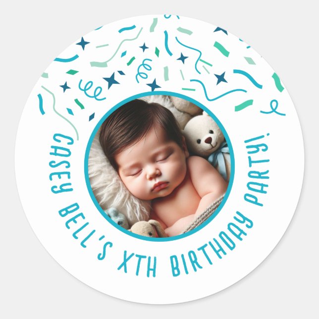 Baby's 1st Birthday Toddler Kids Custom Party Classic Round Sticker (Front)