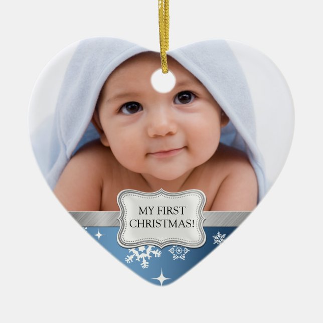 Baby's 1st Christmas.  Add your photo Ceramic Tree Decoration (Front)