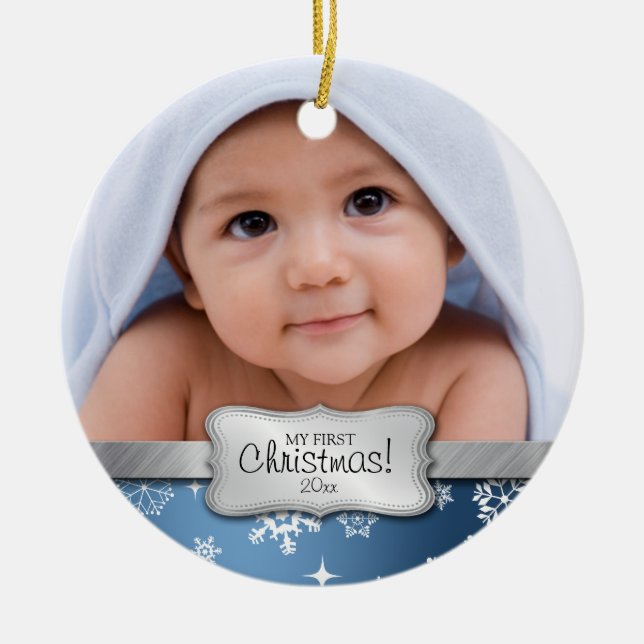 Baby's 1st Christmas.  Add your photo Ceramic Tree Decoration (Front)