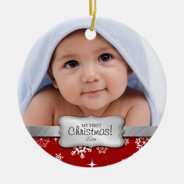 Baby's 1st Christmas.  Add your photo Ceramic Tree Decoration (Front)