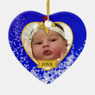 Baby's 1st Christmas Blue Snowy Photo Ceramic Tree Decoration