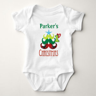 Baby's 1st Christmas Bodysuit Moustache Tree