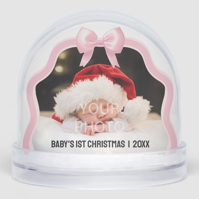 Baby's 1st Christmas Bow Snow Globe - Pink (Front)
