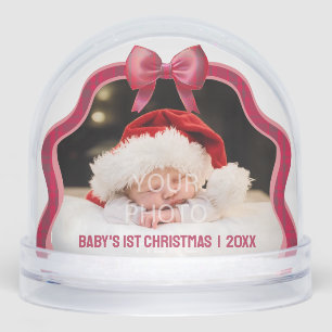 Baby's 1st Christmas Bow Snow Globe - Red Plaid