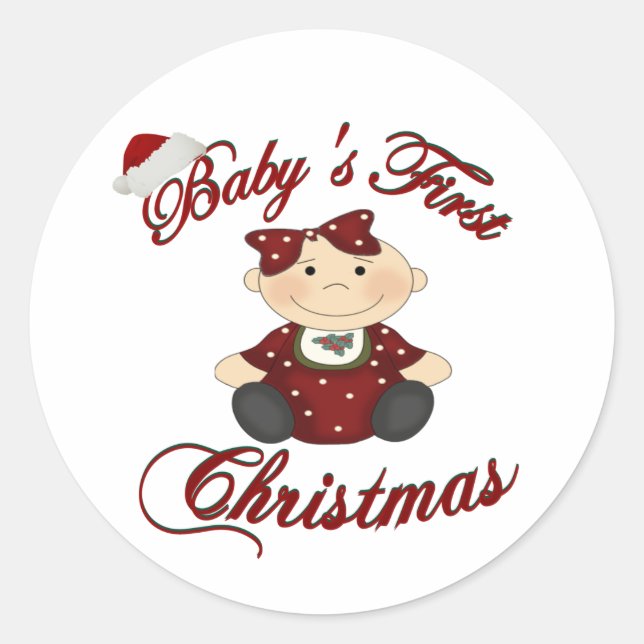 Babys 1st Christmas Classic Round Sticker (Front)
