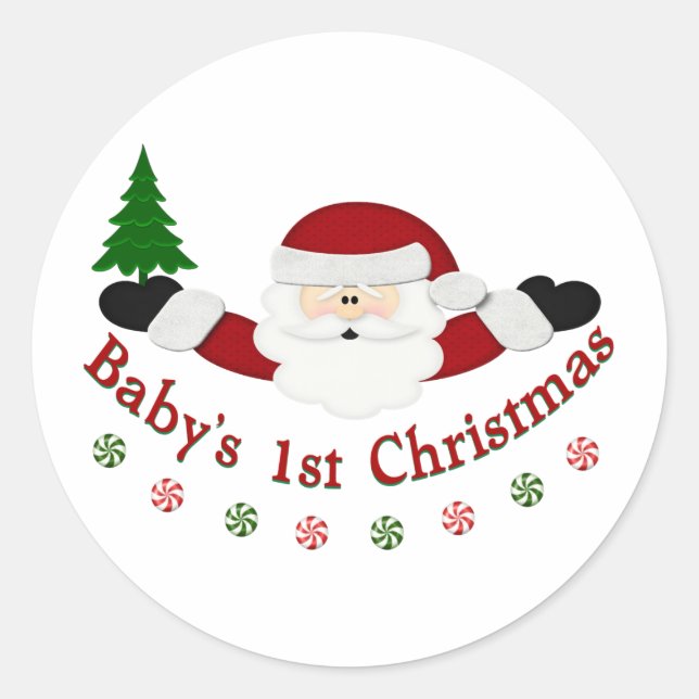 Babys 1st Christmas Classic Round Sticker (Front)
