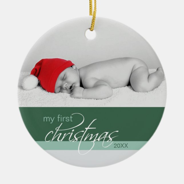 Baby's 1st Christmas Custom Ornament (green 2) (Front)