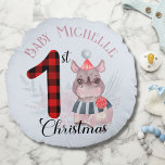 Baby's 1st Christmas Cute Rhino Santa Hat Name Round Cushion<br><div class="desc">Baby's 1st Christmas Cute Rhino Safari Animal Santa Hat Name Keepsake Round Pillow.</div>