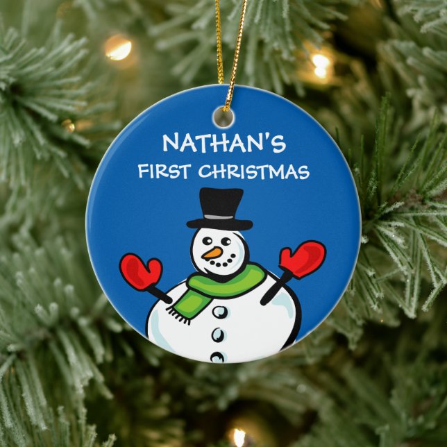 Baby's 1st Christmas cute snowman personalised Ceramic Tree Decoration (Tree)
