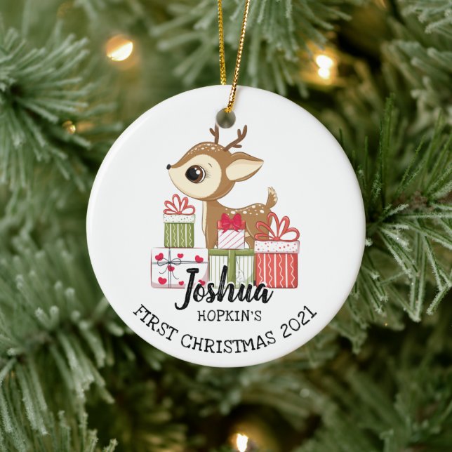 Baby's 1st Christmas Cute Winter Fawn Deer Doe Ceramic Tree Decoration (Tree)