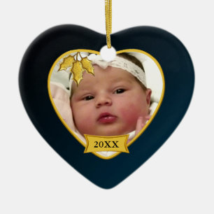 Baby's 1st Christmas Dark Blue Photo Ceramic Tree Decoration