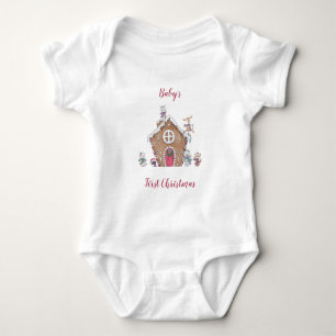 Baby's 1st Christmas Gingerbread House Ice Skates Baby Bodysuit