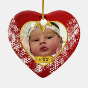 Baby's 1st Christmas Gold Leaf Photo Keepsake Ceramic Tree Decoration