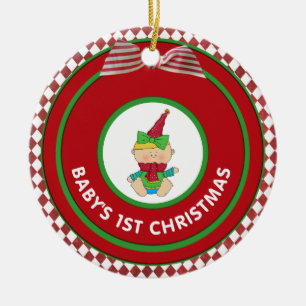 Babys 1st Christmas Holiday Girl Elf Personalised Ceramic Tree Decoration